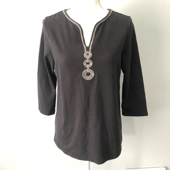 Bob Mackie wearable art black embellished top blouse size small - Picture 1 of 6